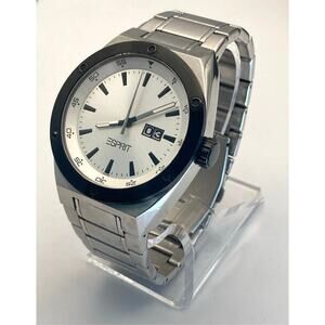 Mens ESPIRIT 101971 All Stainless Steel Watch 44mm New Battery Wrist 7.25-7.5 WR